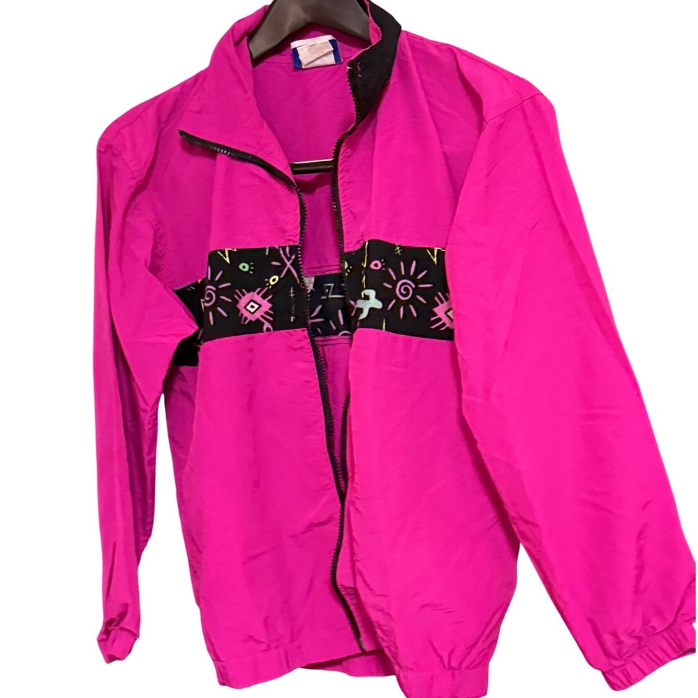 Vtg Hana Pink Neon Windbreaker Jacket southwestern USA Large *zipper missing